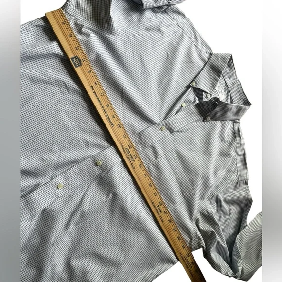 Brooks Men's Size and 16/34 Navy and White Grid Shirt - Picture 3 of 8